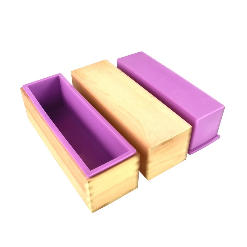 Soap Making Book - แม่พิมพ์สบู่ซิลิโคนแบบยืดหยุ่น รูปทรงสี่เหลี่ยมพร้อมกล่องไม้สำหรับทำสบู่