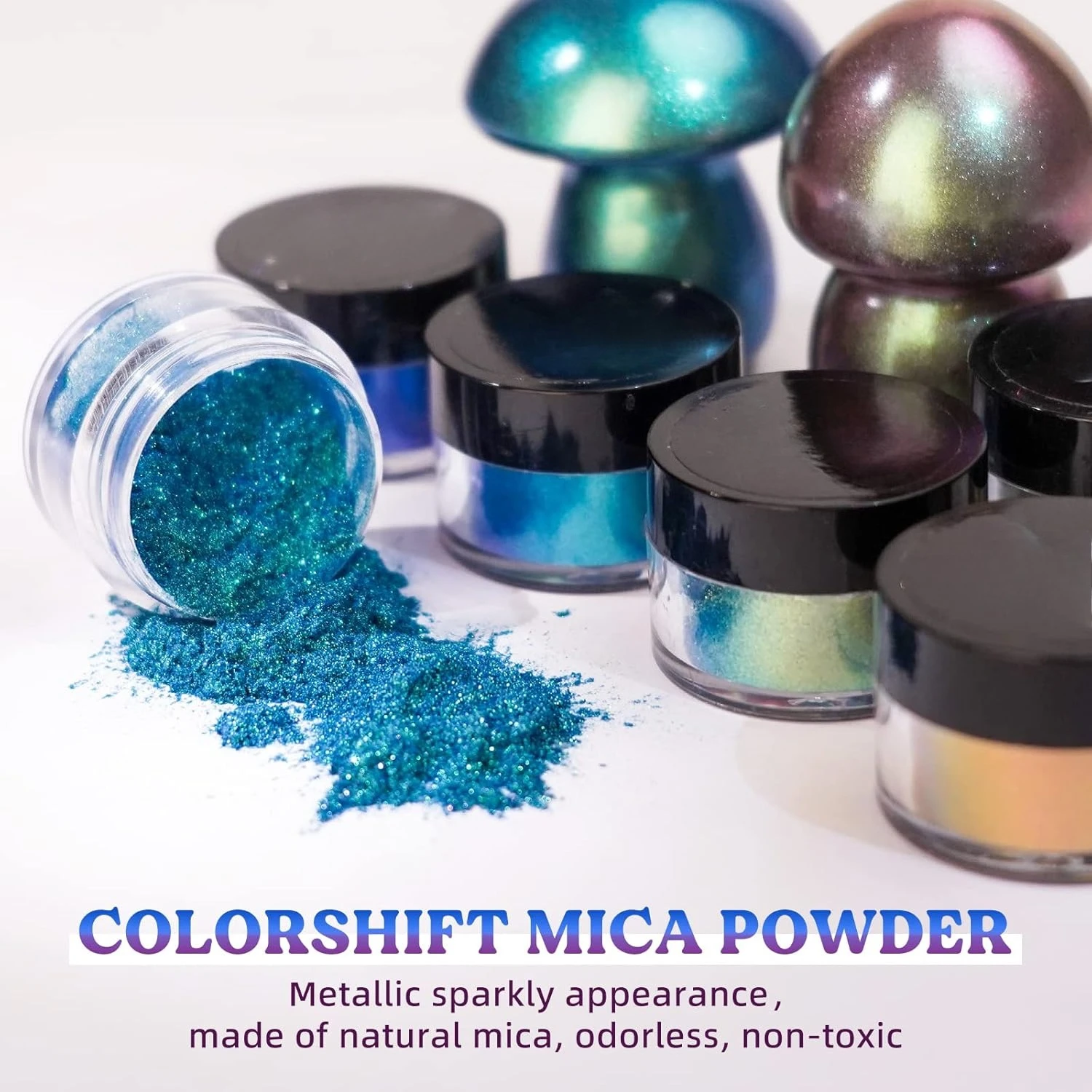 Mica Powder Colorant - ผงไมก้าเปลี่ยนสี 18 สี: ผงเปลี่ยนสีที่เหมาะสำหรับงานเรซิ่น DIY และเป็นผงโครเมียมสำหรับการทาสี