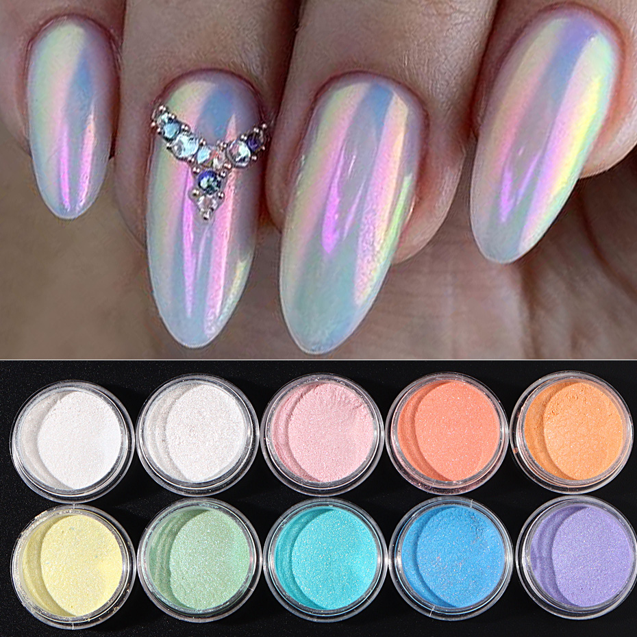 Mica Powder Colorant - 10 ชิ้นชุดเล็บ Mermaid Dipping Powder Aurora