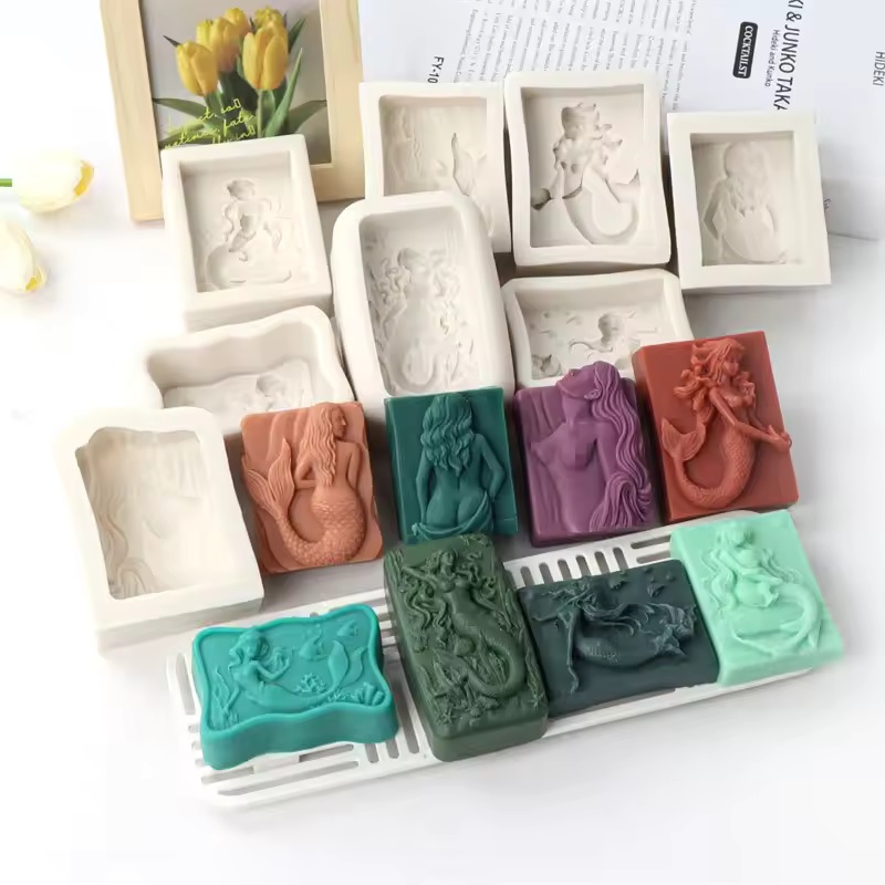 Soap Making Instructions - แม่พิมพ์เทียนรูปนางเงือก 3 มิติ สไตล์มหาสมุทร แบบสี่เหลี่ยม แม่พิมพ์ซิลิโคนทำสบู่นางเงือกแบบนูน
