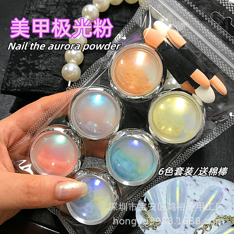 Mica Powder Colorant - ชุดผงทาเล็บออโรร่านางเงือกผงทาเล็บโฮโลแกรมลายกิ้งก่าโครเมี่ยมกากเพชรเม็ดละเอียดฝุ่นสีมุกแบบ DIY อุปกรณ์ทำเล็บและ F
