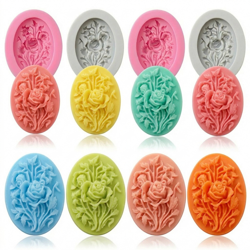 Soap Making Workshop - แม่พิมพ์ซิลิโคน 4 ชิ้นรูปทรงดอกไม้，แม่พิมพ์ซิลิโคนที่ถอดออกง่ายและนำกลับมาใช้ใหม่ได้，เหมาะสำหรับการทำสบู่แฮนด์เมดในฤดูร้อน，ยังเหมาะสำหรับการใช้งานอื่นๆ