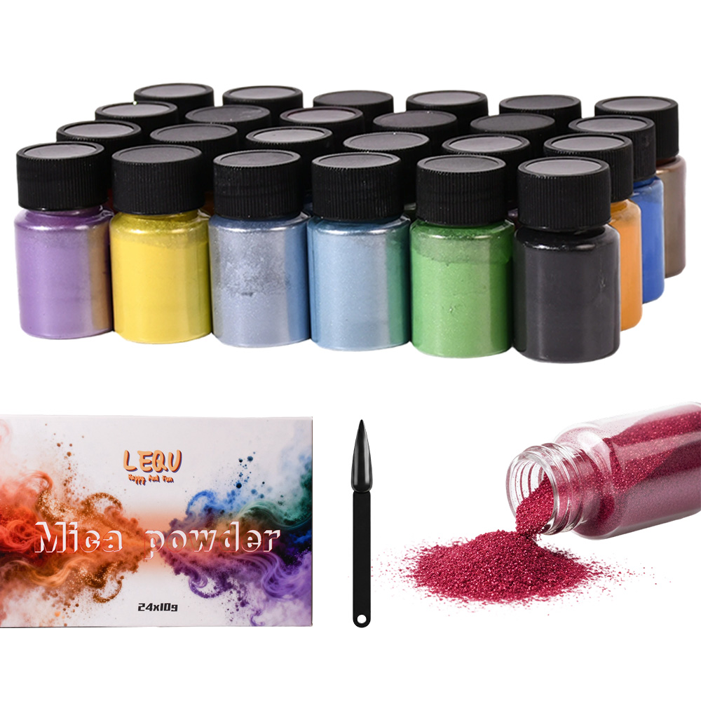 Mica Powder Colorant - ผงไมก้าเปลี่ยนสี 24 สี: ผงเปลี่ยนสีที่เหมาะสำหรับงานเรซิ่น DIY และเป็นผงโครเมียมสำหรับการทาสี
